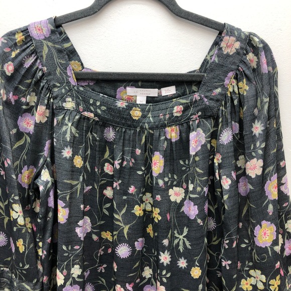 LC Lauren Conrad Floral Blouse Romantic Feminine Square Neck Long Sleeve Top Med - Picture 3 of 12